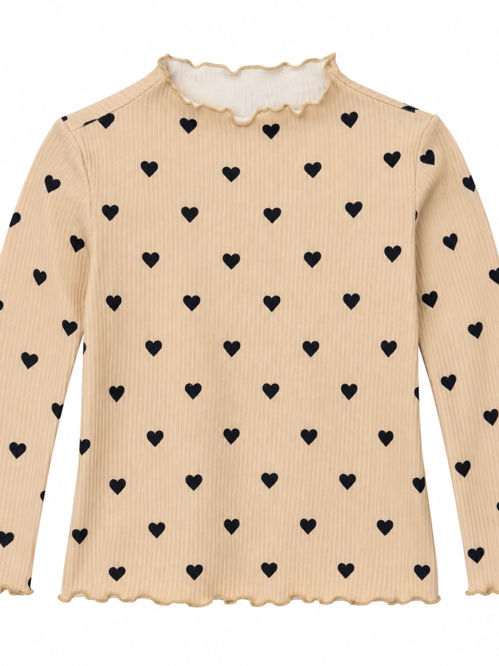 🖤 Girls’ Beige Heart Print Ribbed Top — Size 6